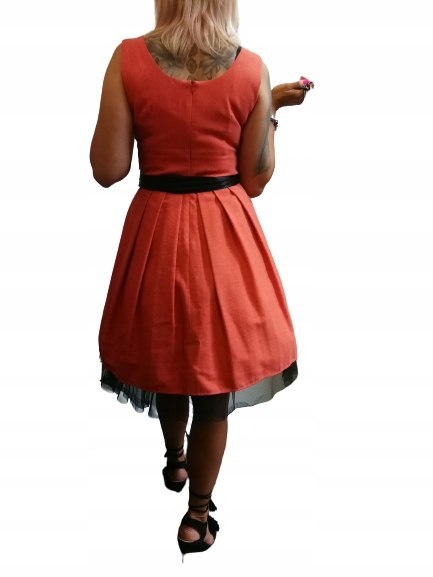 Lniana Sukienka Koral Rozkloszowana