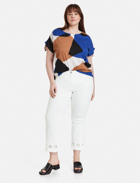 Spodnie Jeansy Białe z Ażurowym Haftem SAMOON Spodnie Jeansy Białe z Ażurowym Haftem SAMOON