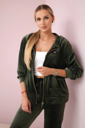 Damski Welurowy Modny Komplet Dres Khaki